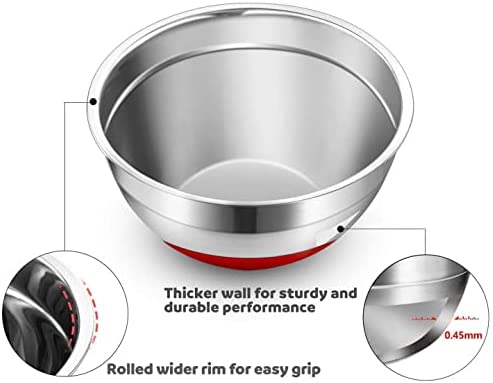 Edelstahl-Rührschüsseln mit luftdichten Deckeln (6er-Set), Nistschalen für Stapelbar, 3 Reibeaufsätze und rutschfeste Silikonunterseite