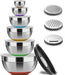 Edelstahl-Rührschüsseln mit luftdichten Deckeln (6er-Set), Nistschalen für Stapelbar, 3 Reibeaufsätze und rutschfeste Silikonunterseite