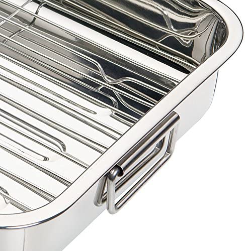 Edelstahl Bratenform, Bräter mit Grillrost, Gitterost für Backofen, Silber Edelstahl, Mittelgroß 37 x 28 cm