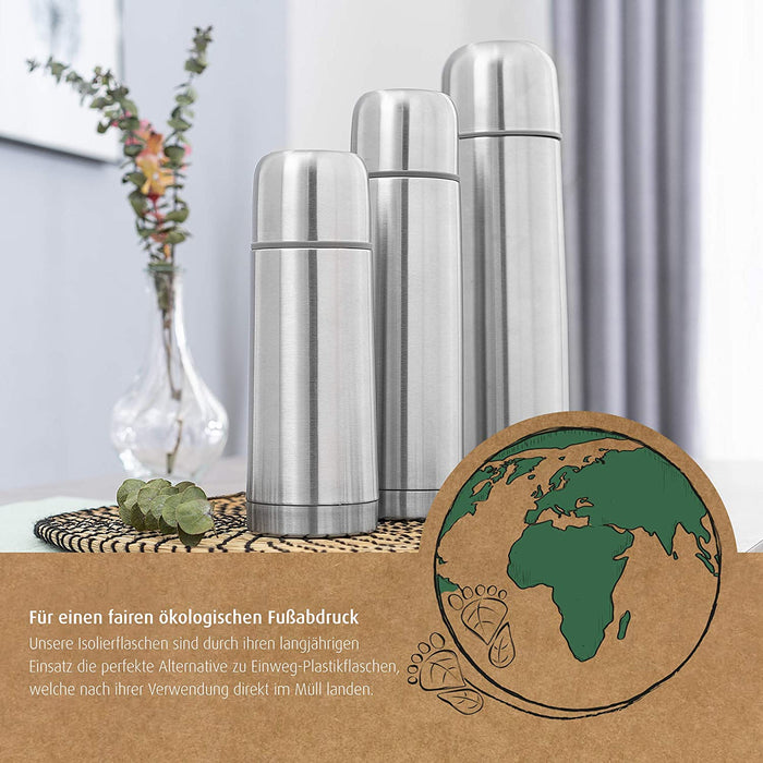 Edelstahl Isolier-Flasche PURE, 450 ml – klein, handlich, ideal fürs Baby, mit integriertem Becher, silber