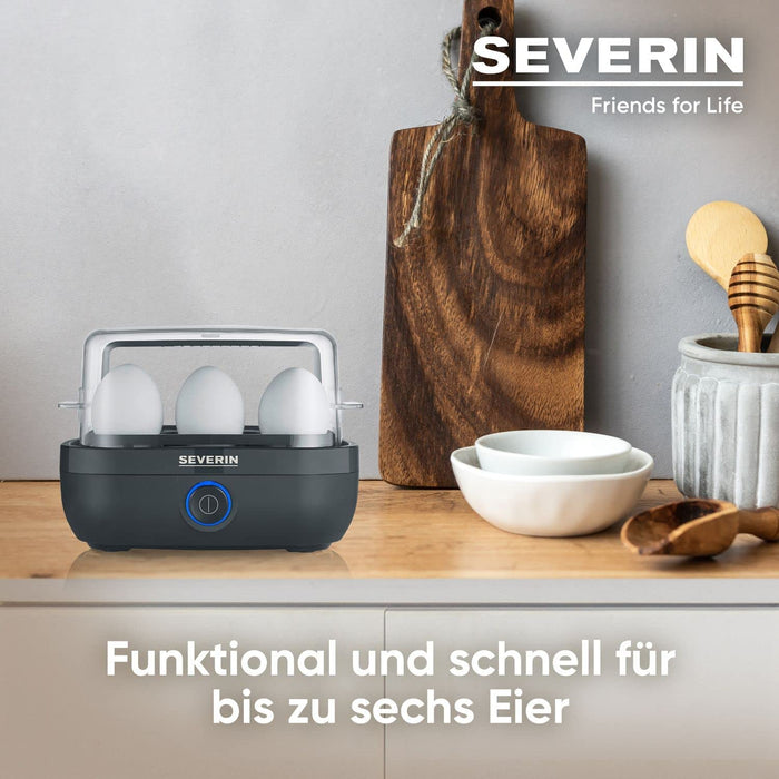 Eierkocher für 6 Eier, inkl. Messbecher mit Eierstecher, Eier Kocher mit Signalton nach Ende der Kochzeit, schwarz, ca. 420 W