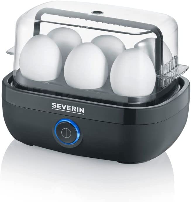 Eierkocher für 6 Eier, inkl. Messbecher mit Eierstecher, Eier Kocher mit Signalton nach Ende der Kochzeit, schwarz, ca. 420 W