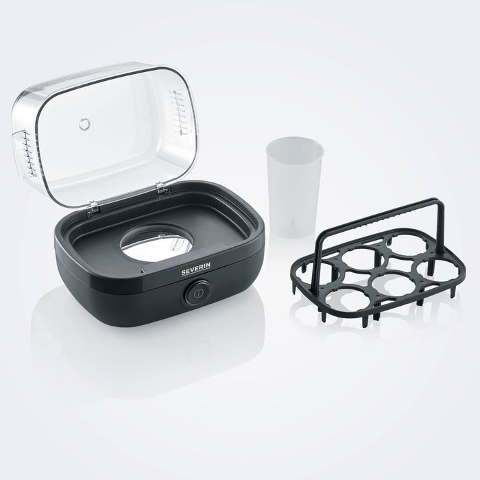 Eierkocher für 6 Eier, inkl. Messbecher mit Eierstecher, Eier Kocher mit Signalton nach Ende der Kochzeit, schwarz, ca. 420 W