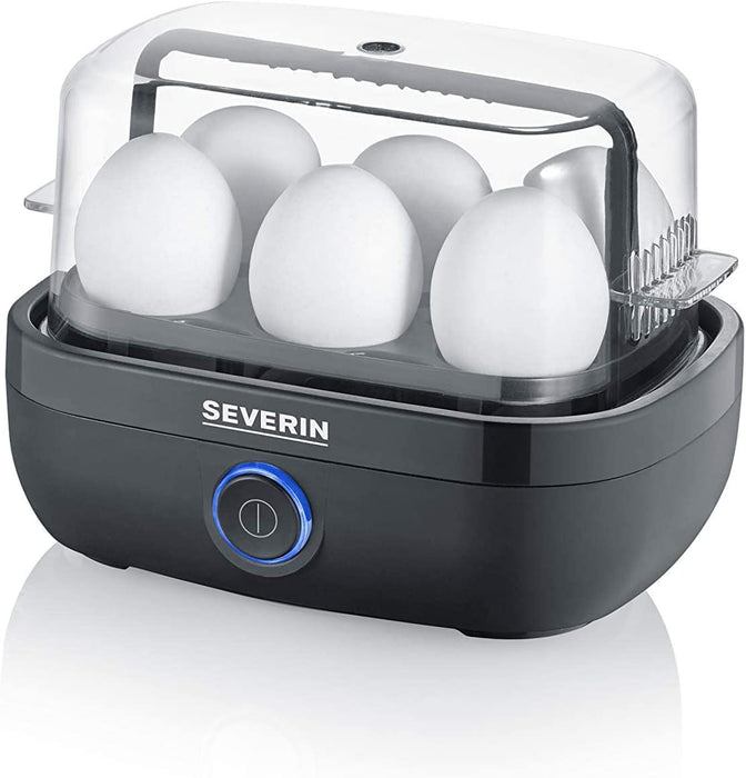 Eierkocher für 6 Eier, inkl. Messbecher mit Eierstecher, Eier Kocher mit Signalton nach Ende der Kochzeit, schwarz, ca. 420 W
