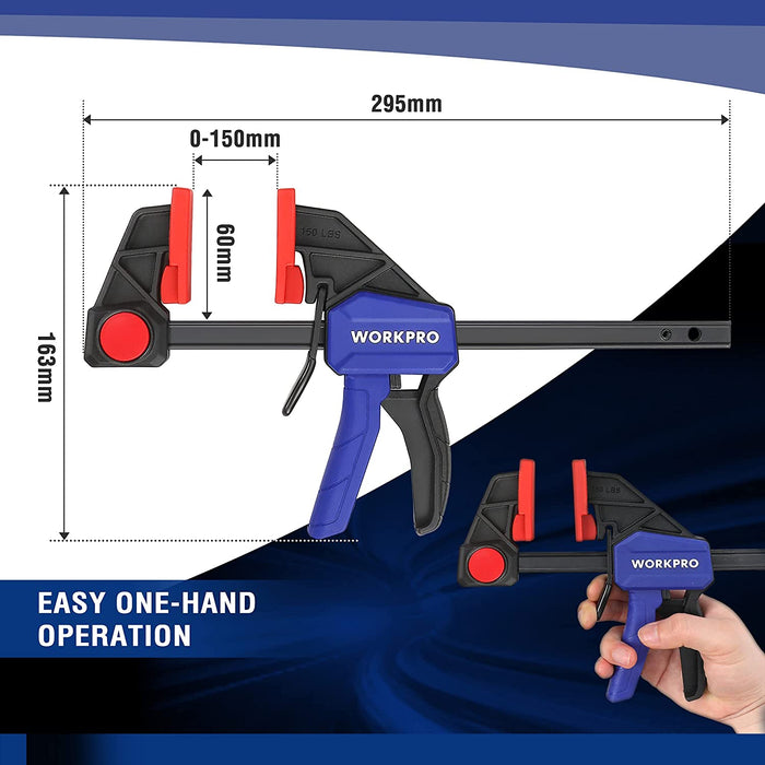 Einhandzwingen Set 2 Stück Schraubzwingen Spanner, Spannweite 150 mm Dehnbereich 135mm - 285mm Spannkraft 68kg, Stahl und Nylon für präzises Fixieren