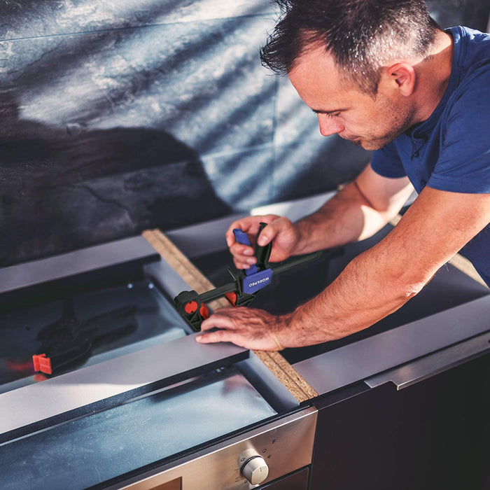 Einhandzwingen Set 2 Stück Schraubzwingen Spanner, Spannweite 150 mm Dehnbereich 135mm - 285mm Spannkraft 68kg, Stahl und Nylon für präzises Fixieren