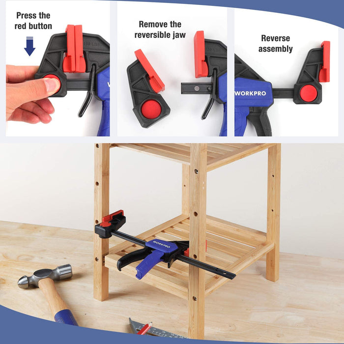 Einhandzwingen Set 2 Stück Schraubzwingen Spanner, Spannweite 150 mm Dehnbereich 135mm - 285mm Spannkraft 68kg, Stahl und Nylon für präzises Fixieren