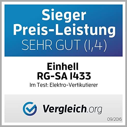 Einhell Elektro-Vertikutierer-Lüfter (1400 W, 33 cm Arbeitsbreite, 3-fach höhenverstellbar, 28 l, empfohlen für Flächen bis 400 m²), Schwarz Rot