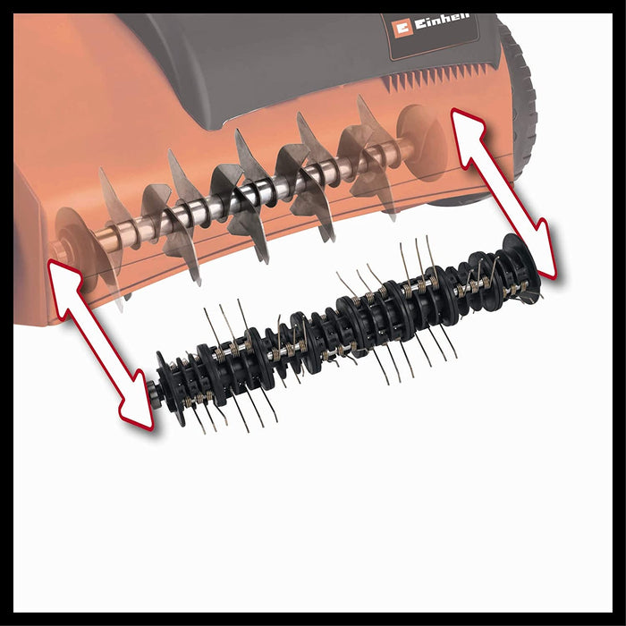 Einhell Elektro-Vertikutierer-Lüfter (1400 W, 33 cm Arbeitsbreite, 3-fach höhenverstellbar, 28 l, empfohlen für Flächen bis 400 m²), Schwarz Rot