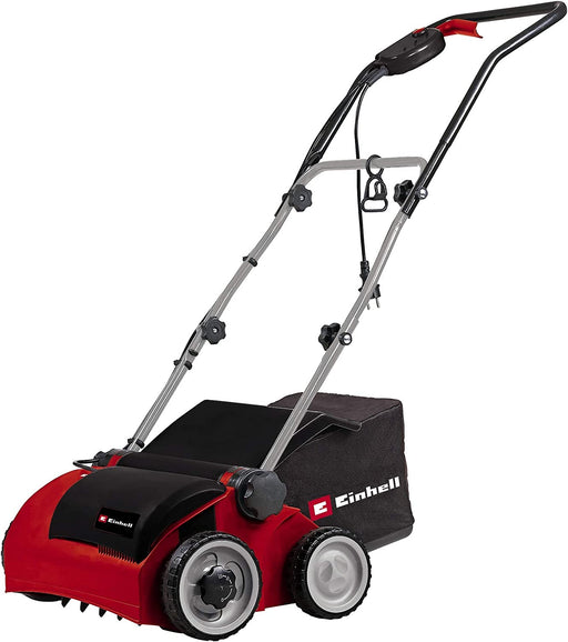 Einhell Elektro-Vertikutierer-Lüfter (1400 W, 33 cm Arbeitsbreite, 3-fach höhenverstellbar, 28 l, empfohlen für Flächen bis 400 m²), Schwarz Rot