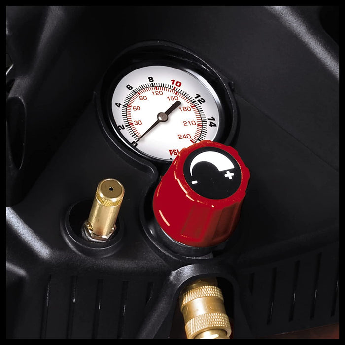 Einhell Kompressor (1500 W., max. 10 bar, 50 l-Tank, 240 l/min Ansaugleistung, Motordrehzahl 18000 min^-1, Druckminderer, Manometer, ölfrei)