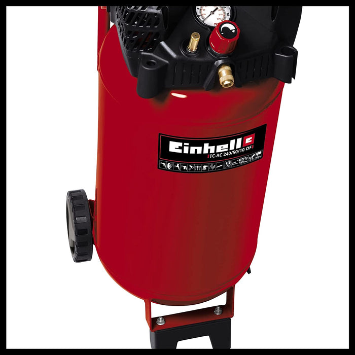Einhell Kompressor (1500 W., max. 10 bar, 50 l-Tank, 240 l/min Ansaugleistung, Motordrehzahl 18000 min^-1, Druckminderer, Manometer, ölfrei)