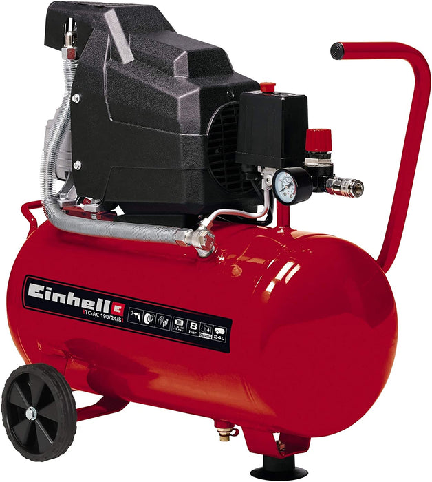 Einhell Kompressor (1500 W., max. 8 bar, 24 l-Tank, 165 l/min Ansaugleistung, Motordrehzahl 2850 min^-1, Druckminderer, Manometer, Ölschmierung)