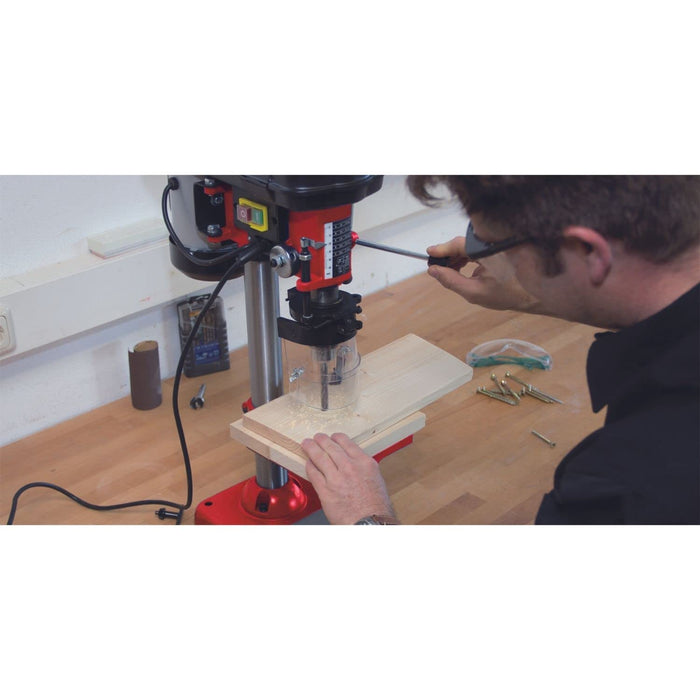 Einhell Säulenbohrmaschine (350 W, 580 - 2650 U./Min., 5-stufig anpassbare Drehzahl, dreiarmiges Bohrdrehkreuz, neig- und schwenkbarer)