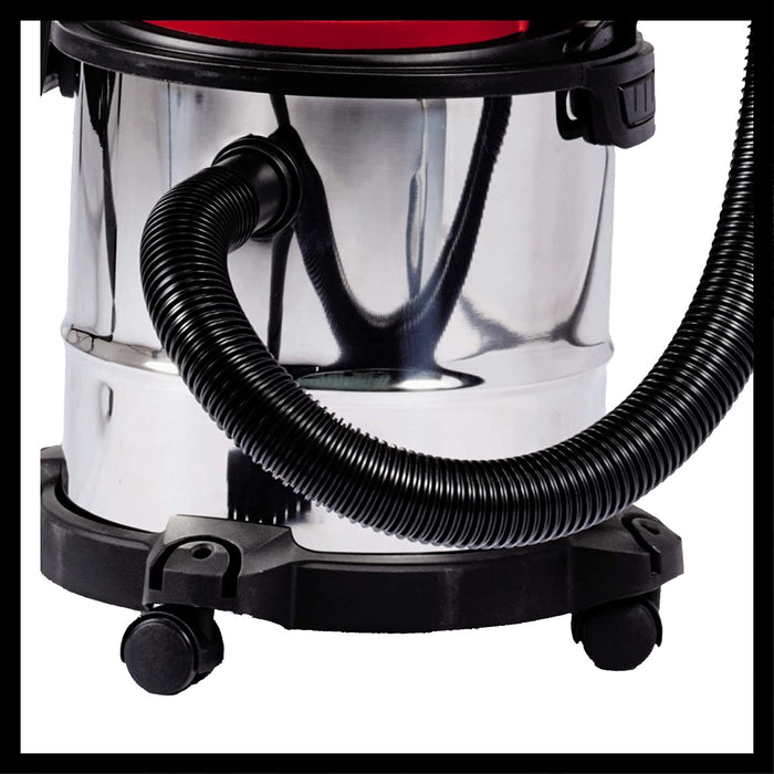 Einhell Nass-Trockensauger (1.250 W Leistung, 36mm Schlauchsystem, 12 l Edelstahlbehälter, Schaumstofffilter, umfangr. Düsenzubehör), Rot, Schwarz, Weiss