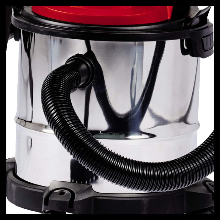 Einhell Nass-Trockensauger (1.250 W Leistung, 36mm Schlauchsystem, 12 l Edelstahlbehälter, Schaumstofffilter, umfangr. Düsenzubehör), Rot, Schwarz, Weiss