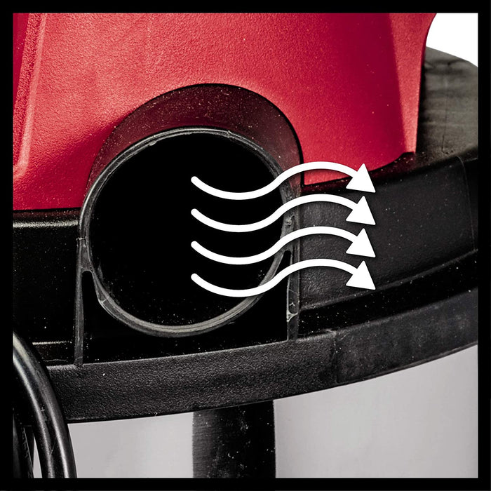 Einhell Nass-Trockensauger (1.250 W Leistung, 36mm Schlauchsystem, 12 l Edelstahlbehälter, Schaumstofffilter, umfangr. Düsenzubehör), Rot, Schwarz, Weiss
