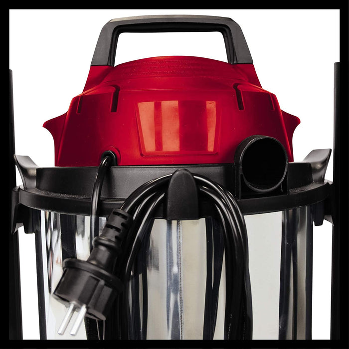 Einhell Nass-Trockensauger (1.250 W Leistung, 36mm Schlauchsystem, 12 l Edelstahlbehälter, Schaumstofffilter, umfangr. Düsenzubehör), Rot, Schwarz, Weiss