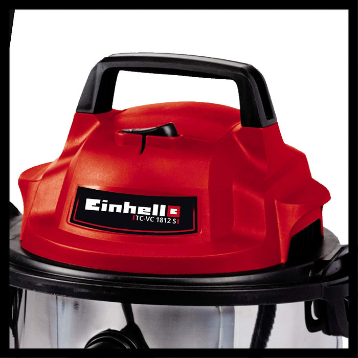 Einhell Nass-Trockensauger (1.250 W Leistung, 36mm Schlauchsystem, 12 l Edelstahlbehälter, Schaumstofffilter, umfangr. Düsenzubehör), Rot, Schwarz, Weiss