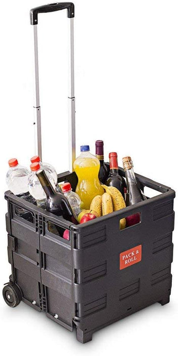 Einkaufstrolley, Klappbar, Einkaufsroller bis 35 kg, Verstellbarer Griff, Mit Rollen, HBT: ca. 100 x 42 x 37 cm, schwarz