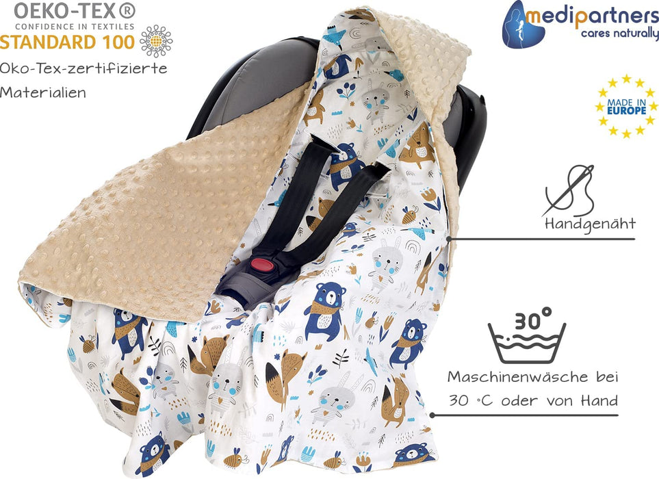 Einschlagdecke 100% Baumwolle 85x85cm Kuscheldecke für Kinderwagen Babyschale universal Baby Decke doppelseitig Babydecke Buggy Autositz