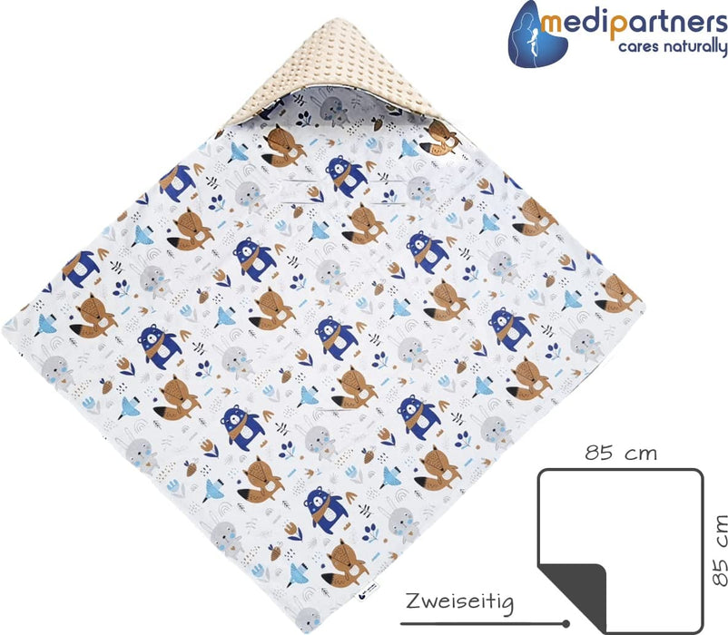 Einschlagdecke 100% Baumwolle 85x85cm Kuscheldecke für Kinderwagen Babyschale universal Baby Decke doppelseitig Babydecke Buggy Autositz