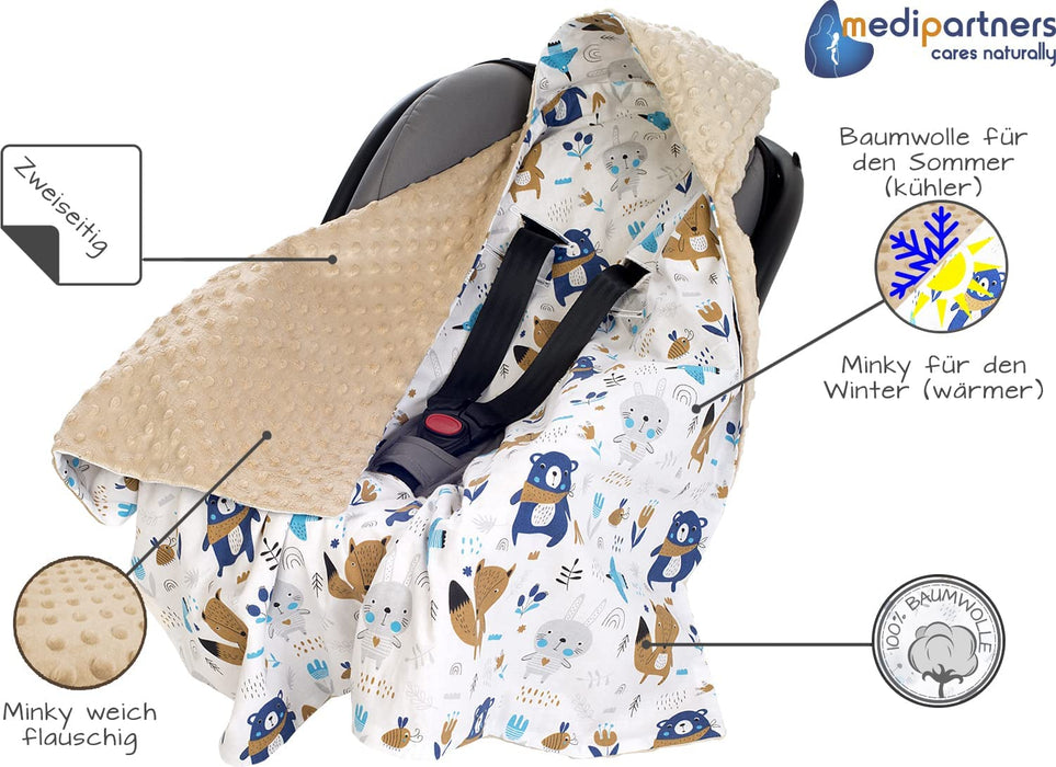 Einschlagdecke 100% Baumwolle 85x85cm Kuscheldecke für Kinderwagen Babyschale universal Baby Decke doppelseitig Babydecke Buggy Autositz