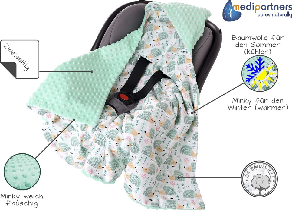 Einschlagdecke 100% Baumwolle 85x85cm Kuscheldecke für Kinderwagen Babyschale universal Baby Decke doppelseitig Babydecke Buggy Autositz