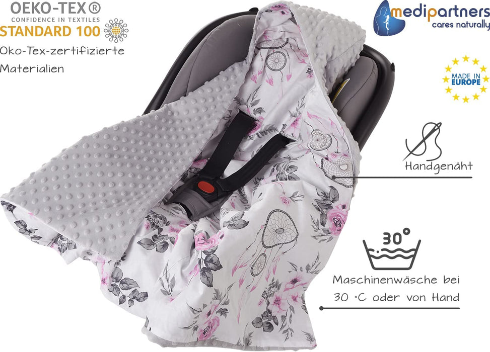 Einschlagdecke 100% Baumwolle 85x85cm Kuscheldecke für Kinderwagen Babyschale universal Baby Decke doppelseitig Babydecke Buggy Autositz