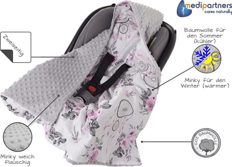 Einschlagdecke 100% Baumwolle 85x85cm Kuscheldecke für Kinderwagen Babyschale universal Baby Decke doppelseitig Babydecke Buggy Autositz