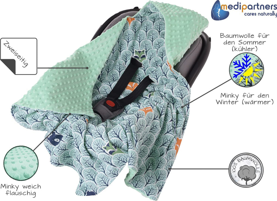 Einschlagdecke 100% Baumwolle 85x85cm Kuscheldecke für Kinderwagen Babyschale universal Baby Decke doppelseitig Babydecke Buggy Autositz