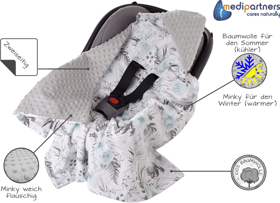 Einschlagdecke 100% Baumwolle 85x85cm Kuscheldecke für Kinderwagen Babyschale universal Baby Decke doppelseitig Babydecke Buggy Autositz