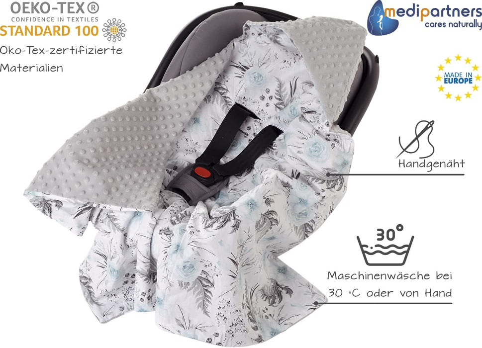 Einschlagdecke 100% Baumwolle 85x85cm Kuscheldecke für Kinderwagen Babyschale universal Baby Decke doppelseitig Babydecke Buggy Autositz