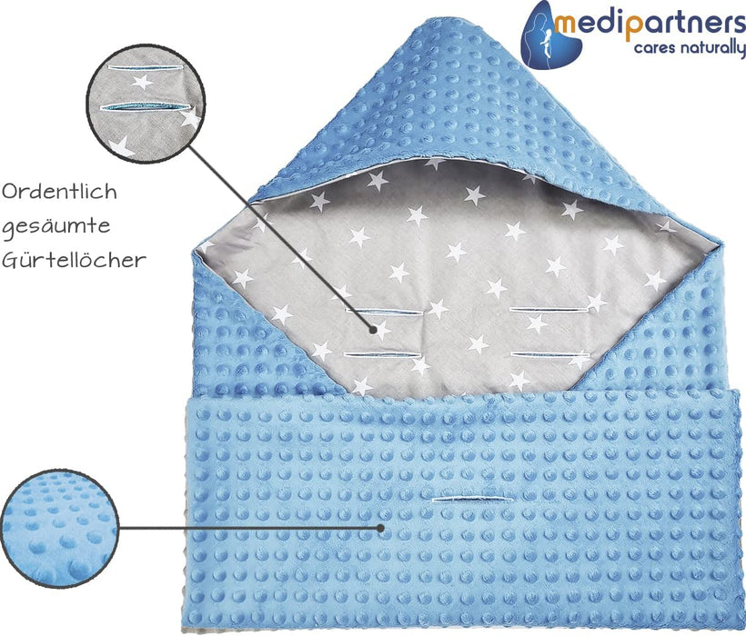 Einschlagdecke 100% Baumwolle 85x85cm Kuscheldecke für Kinderwagen Babyschale universal Baby Decke doppelseitig Babydecke Buggy Autositz 