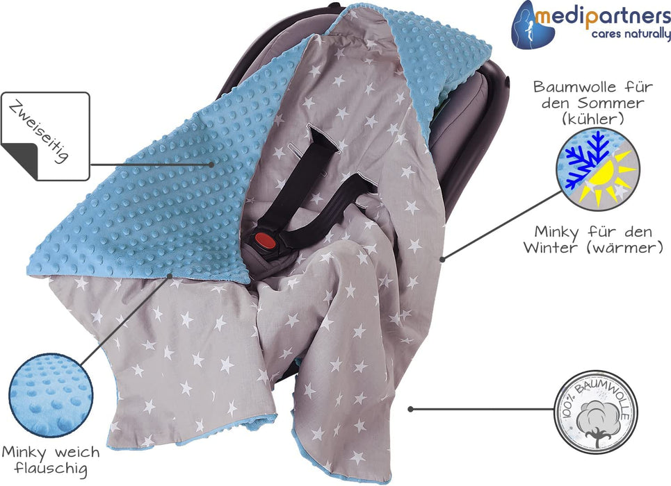 Einschlagdecke 100% Baumwolle 85x85cm Kuscheldecke für Kinderwagen Babyschale universal Baby Decke doppelseitig Babydecke Buggy Autositz 