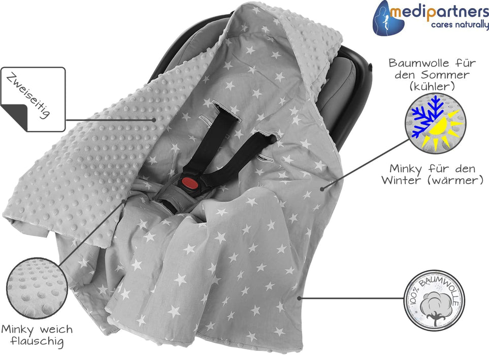 Einschlagdecke 100% Baumwolle 85x85cm Kuscheldecke für Kinderwagen Babyschale universal Baby Decke doppelseitig Babydecke Buggy Autositz 