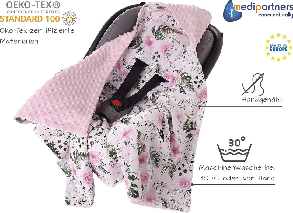 Einschlagdecke 100% Baumwolle 85x85cm doppelseitig multifunktional Minky Kuscheldecke für Kinderwagen weich flauschig