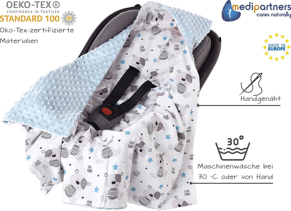 Einschlagdecke 100% Baumwolle 85x85cm doppelseitig multifunktional Minky Kuscheldecke für Kinderwagen weich flauschig