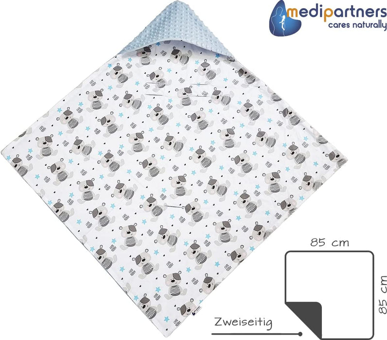 Einschlagdecke 100% Baumwolle 85x85cm doppelseitig multifunktional Minky Kuscheldecke für Kinderwagen weich flauschig