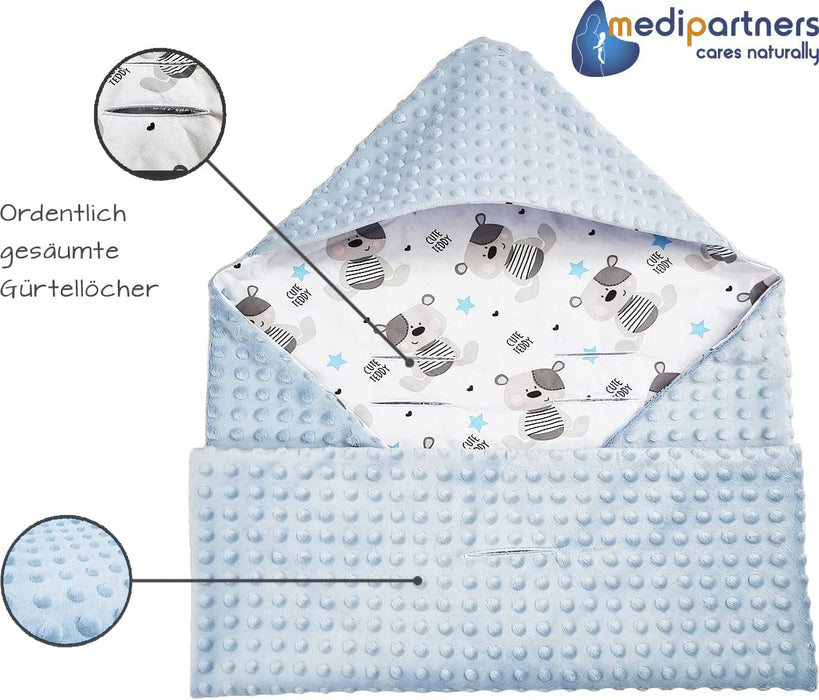 Einschlagdecke 100% Baumwolle 85x85cm doppelseitig multifunktional Minky Kuscheldecke für Kinderwagen weich flauschig