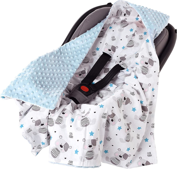 Einschlagdecke 100% Baumwolle 85x85cm doppelseitig multifunktional Minky Kuscheldecke für Kinderwagen weich flauschig