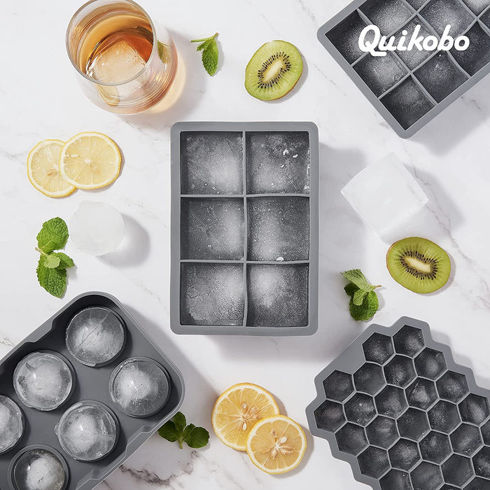 Eiswürfelform Silikon Combo Formen - 3er Set, Kugel-Eis Bereiter, große Würfel & sechseckige Eisformen mit Deckel, Flexible Eiswürfelform für Whiskey