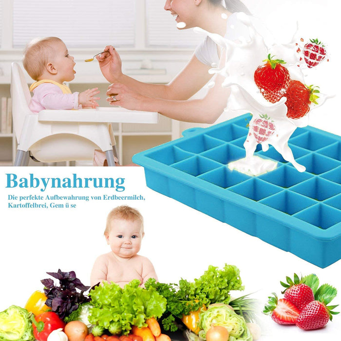Eiswürfelform, 3 Stück Eiswürfelbehälter, Eiswürfelbehälter mit Deckel, Eiswürfelform Silikon, BPA-frei, LFGB Zertifiziert, 24-Fach, für Babybrei Enfrieren, Gekühlte Getränke und Whisky