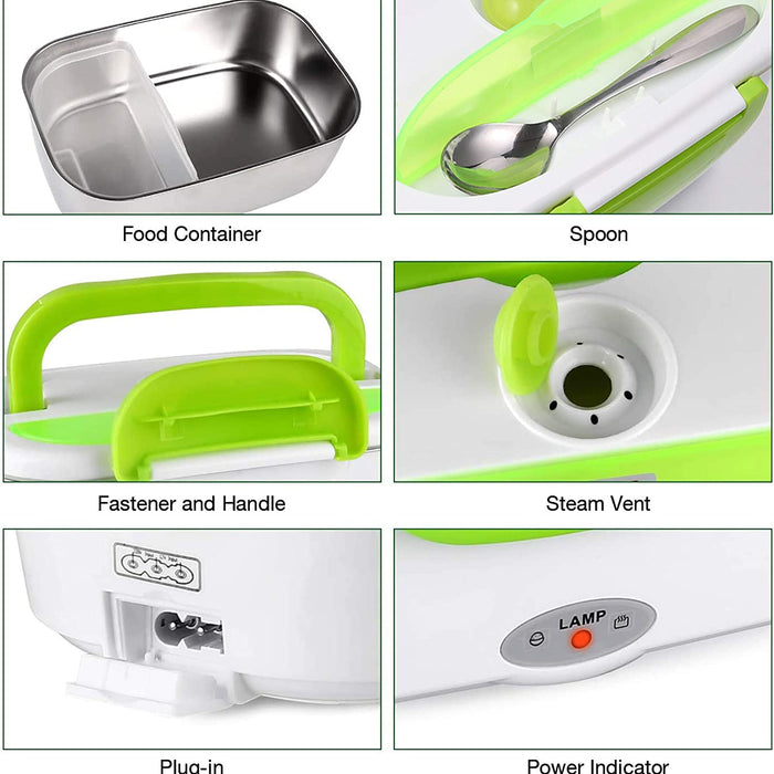 Elektrische Lunchbox Auto 12V 220V Edelstahl Unterwegs Speisenwärmer Elektrisch 1,5L Thermosspeisebehälter Warmhalterbox mit Entnehmbare Dose