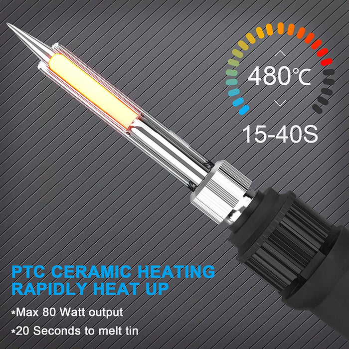 Elektrischer Lötkolbe Set - 80W Lötkolben Lötset, am Lötkolben, Einstellbare Temperatur 180℃-480℃ mit Lötkolben Stift,Lötspitzen, Holzofen Tipps