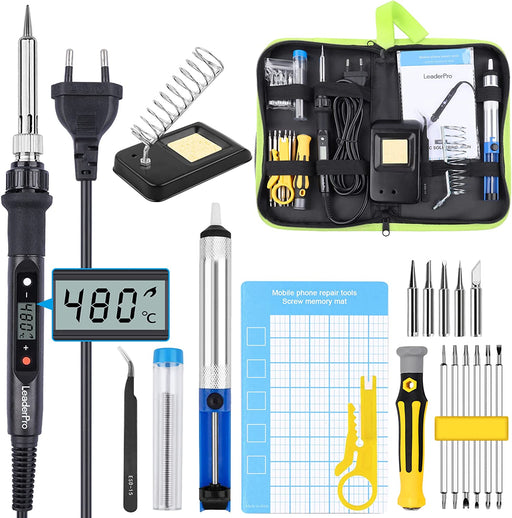 Elektrischer Lötkolbe Set - 80W Lötkolben Lötset, am Lötkolben, Einstellbare Temperatur 180℃-480℃ mit Lötkolben Stift,Lötspitzen, Holzofen Tipps