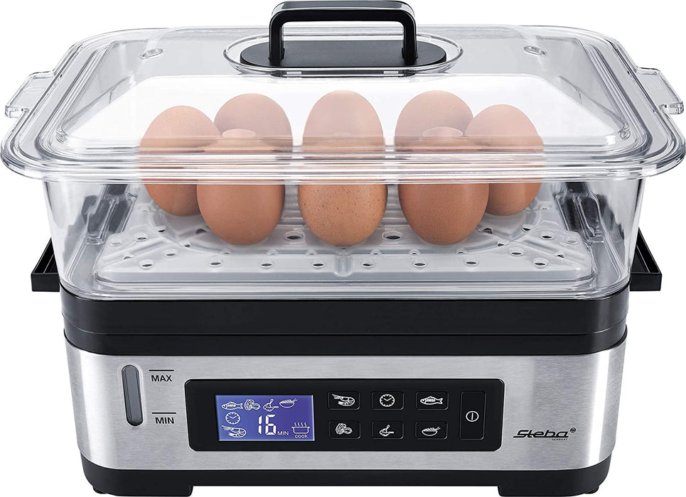 Elektronischer Dampfgarer, variabler Garraum (3 - 6 Liter), BPA-frei, inkl. Reiseinsatz, LCD-Display mit 5 Automatikprogrammen, 30 Min Timer
