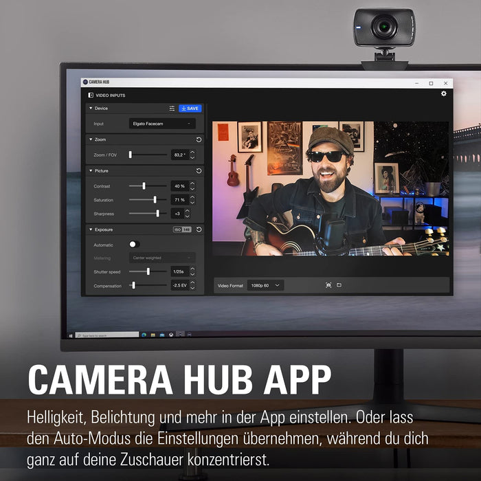 Facecam - Full-HD-Webcam (1080p60) für Streaming, Gaming, Videokonferenzen, Sony-Sensor, fortgeschrittene Lichtkorrektur, Bedienung wie bei einer DSLR