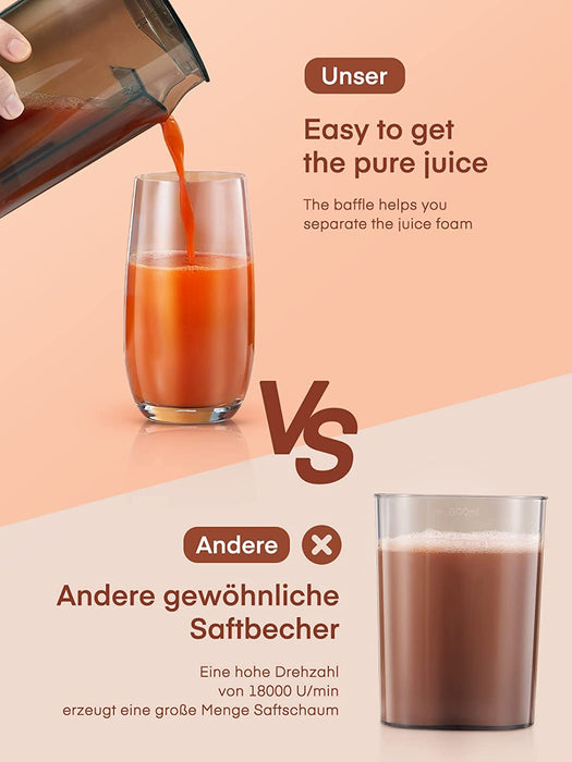  Entsafter Gemüse und Obst, Zentrifugal Entsafter Geräuscharme Saftmaschine für Vitaminreiche Obst- und Gemüsesäfte, 3 Geschwindigkeitsstufen