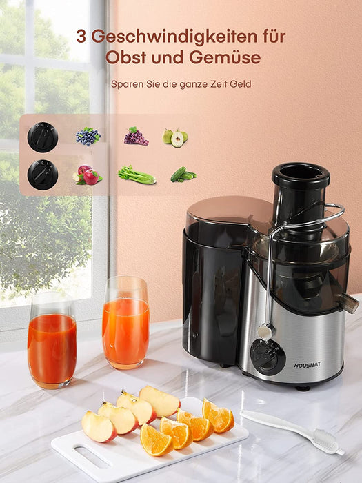  Entsafter Gemüse und Obst, Zentrifugal Entsafter Geräuscharme Saftmaschine für Vitaminreiche Obst- und Gemüsesäfte, 3 Geschwindigkeitsstufen